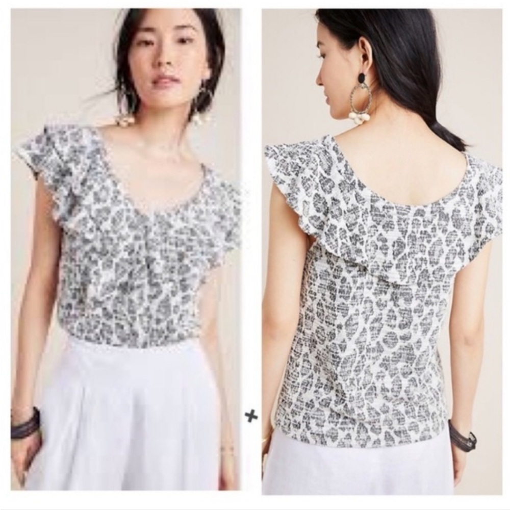 Dolan Left Coast‎ Leopard Ruffle Blouse XL Made in USA
